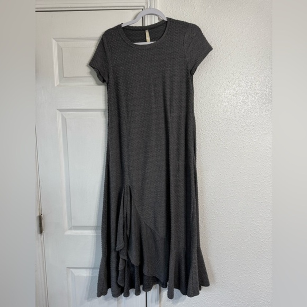 Uncle Frank Gray Ruffle Maxi Swiss Dot Boho Dress Size Small